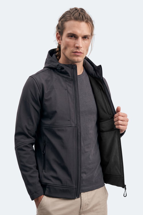 Slazenger CENTRA Erkek İçi Polarlı Rüzgar ve Su Geçirmez Softshell Siyah Mont & Kaban