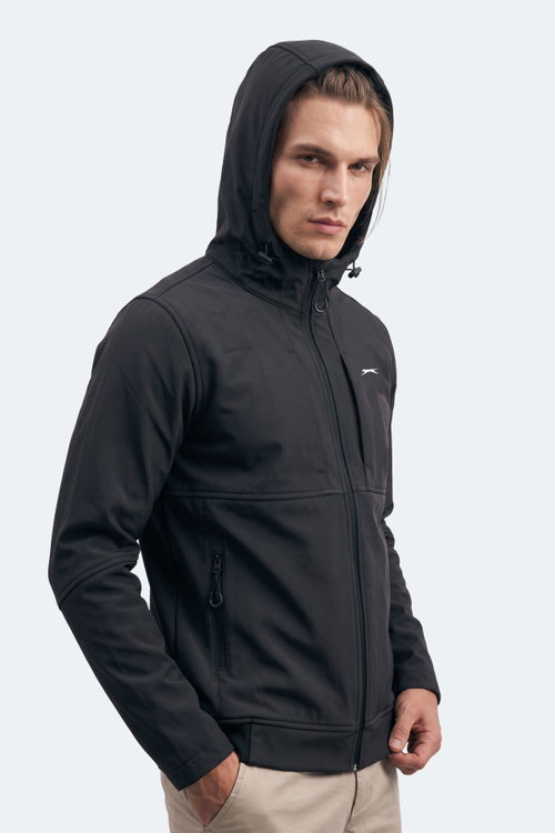 Slazenger CENTRA Erkek İçi Polarlı Rüzgar ve Su Geçirmez Softshell Siyah Mont & Kaban