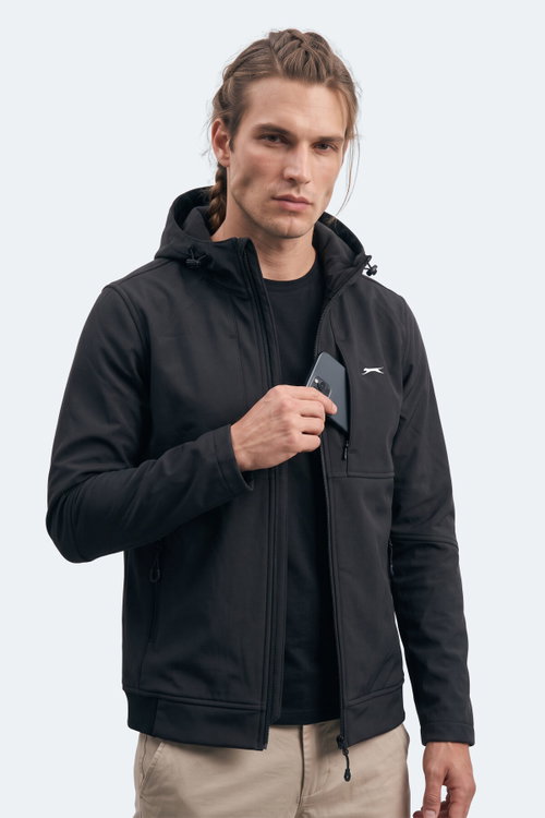 Slazenger CENTRA Erkek İçi Polarlı Rüzgar ve Su Geçirmez Softshell Siyah Mont & Kaban