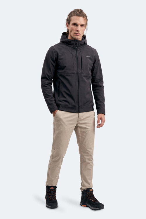 Slazenger CENTRA Erkek İçi Polarlı Rüzgar ve Su Geçirmez Softshell Siyah Mont & Kaban