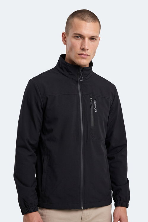 Slazenger CORRAL I Erkek İçi Polarlı Rüzgar ve Su Geçirmez Softshell Siyah Mont & Kaban