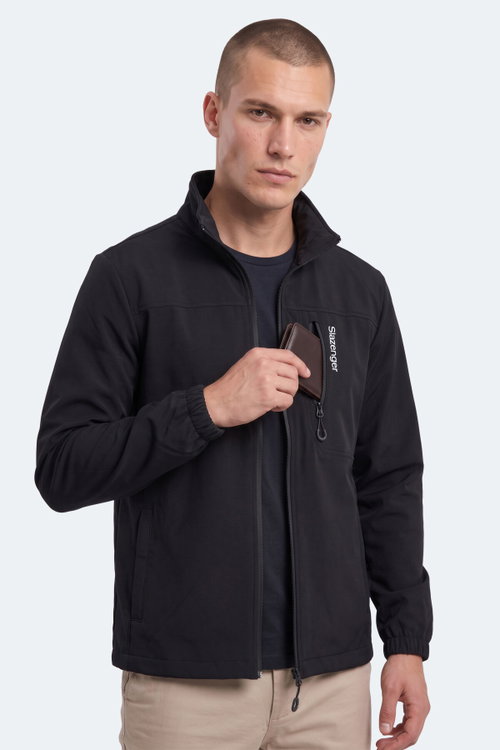 Slazenger CORRAL I Erkek İçi Polarlı Rüzgar ve Su Geçirmez Softshell Siyah Mont & Kaban
