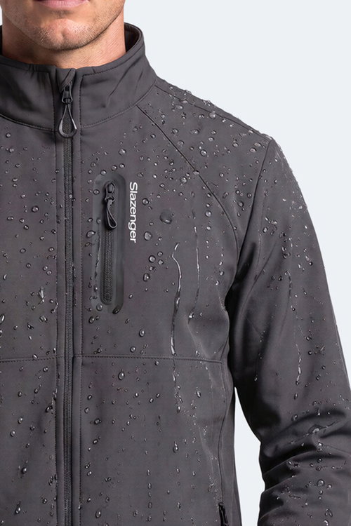 Slazenger COVEX Erkek İçi Polarlı Rüzgar ve Su Geçirmez Softshell Koyu Gri Mont & Kaban