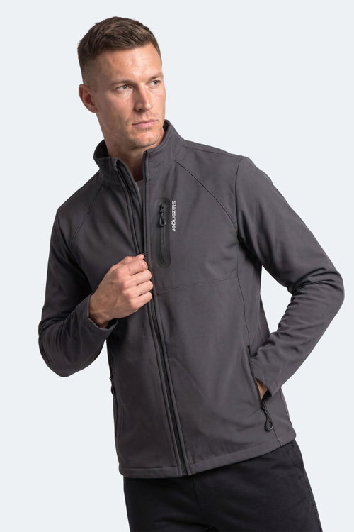 Slazenger COVEX Erkek İçi Polarlı Rüzgar ve Su Geçirmez Softshell Koyu Gri Mont & Kaban