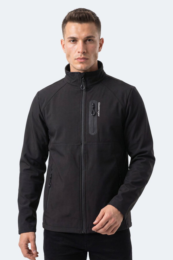 Slazenger COVEX Erkek İçi Polarlı Rüzgar ve Su Geçirmez Softshell Siyah Mont & Kaban