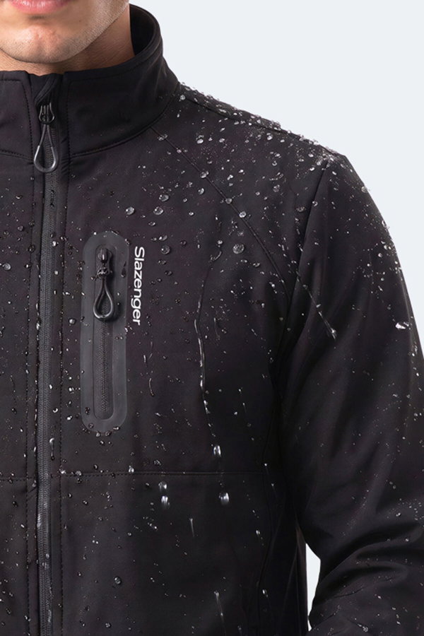 Slazenger COVEX Erkek İçi Polarlı Rüzgar ve Su Geçirmez Softshell Siyah Mont & Kaban