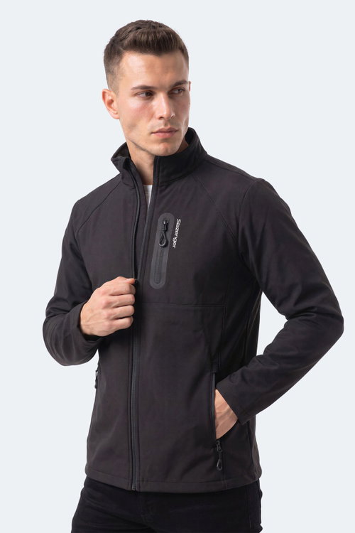 Slazenger COVEX Erkek İçi Polarlı Rüzgar ve Su Geçirmez Softshell Siyah Mont & Kaban