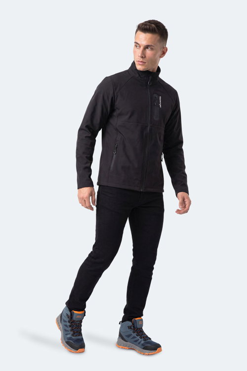 Slazenger COVEX Erkek İçi Polarlı Rüzgar ve Su Geçirmez Softshell Siyah Mont & Kaban