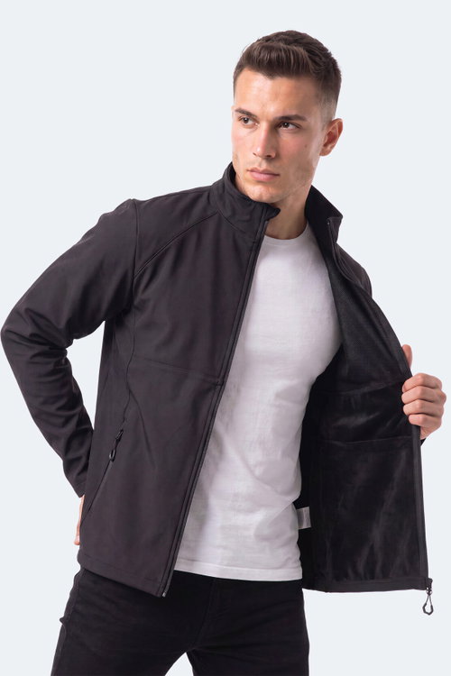 Slazenger COVEX Erkek İçi Polarlı Rüzgar ve Su Geçirmez Softshell Siyah Mont & Kaban