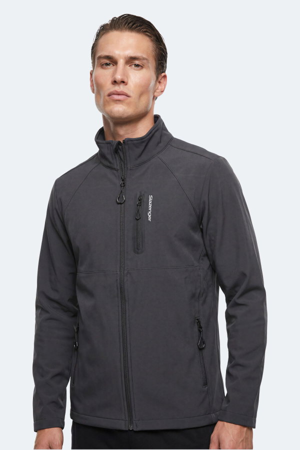 Slazenger CRIMSON I Erkek İçi Polarlı Rüzgar ve Su Geçirmez Softshell Koyu Gri Mont & Kaban