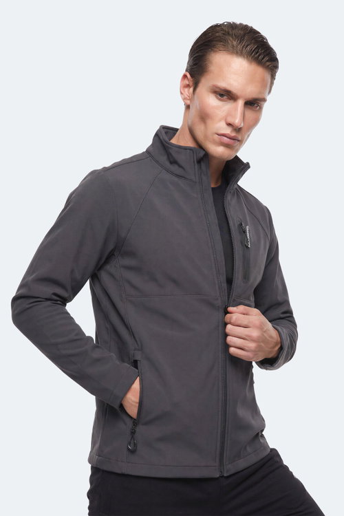Slazenger CRIMSON I Erkek İçi Polarlı Rüzgar ve Su Geçirmez Softshell Koyu Gri Mont & Kaban