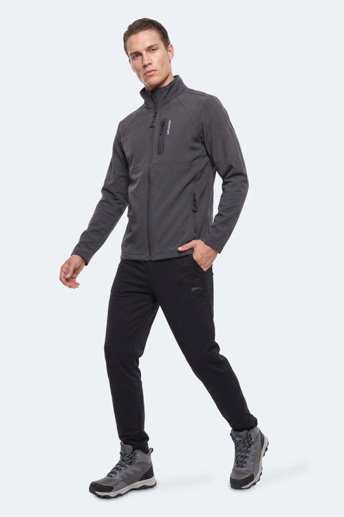 Slazenger CRIMSON I Erkek İçi Polarlı Rüzgar ve Su Geçirmez Softshell Koyu Gri Mont & Kaban