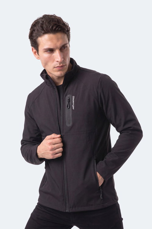 Slazenger CRIMSON I Erkek İçi Polarlı Rüzgar ve Su Geçirmez Softshell Siyah Mont & Kaban