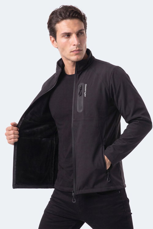 Slazenger CRIMSON I Erkek İçi Polarlı Rüzgar ve Su Geçirmez Softshell Siyah Mont & Kaban