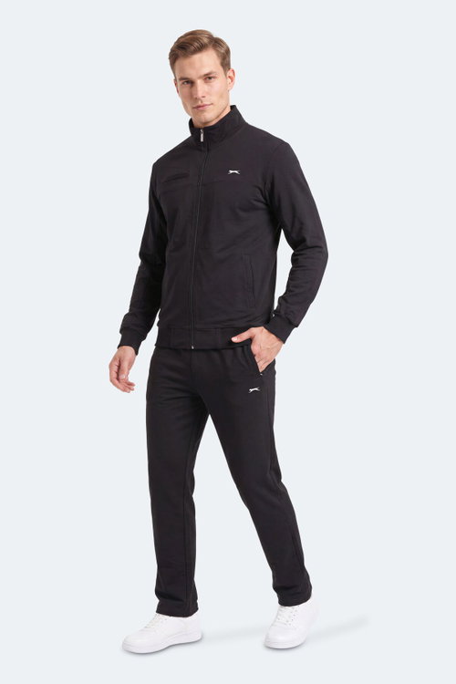 Slazenger FEDOR Erkek Dik Yaka Fermuarlı Siyah Eşofman Takımı