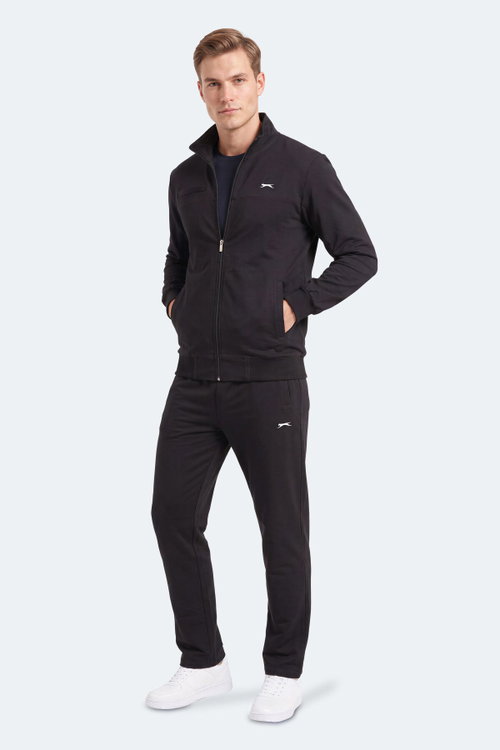Slazenger FEDOR Erkek Dik Yaka Fermuarlı Siyah Eşofman Takımı