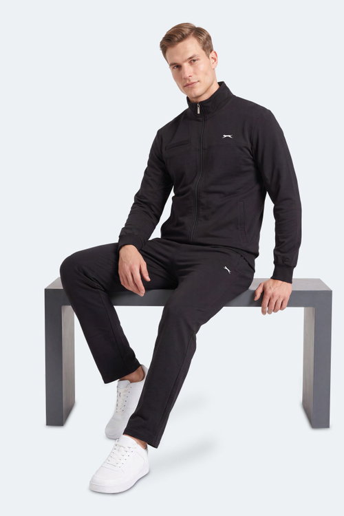 Slazenger FEDOR Erkek Dik Yaka Fermuarlı Siyah Eşofman Takımı