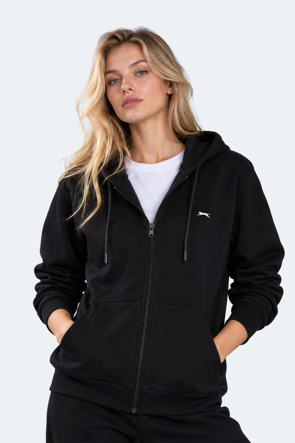 Slazenger FLORES Kadın Kapüşonlu Siyah Sweatshırt
