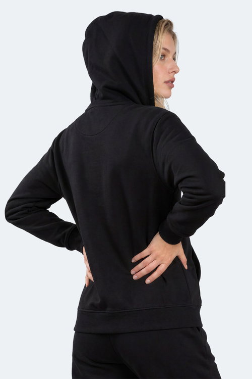 Slazenger FLORES Kadın Kapüşonlu Siyah Sweatshırt