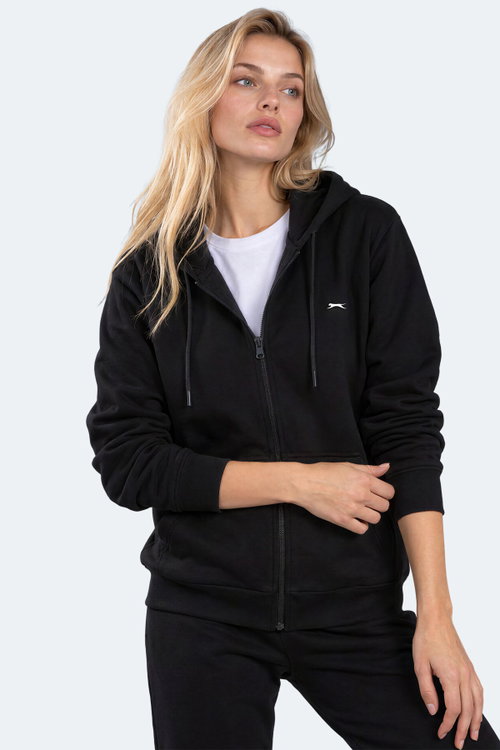 Slazenger FLORES Kadın Kapüşonlu Siyah Sweatshırt