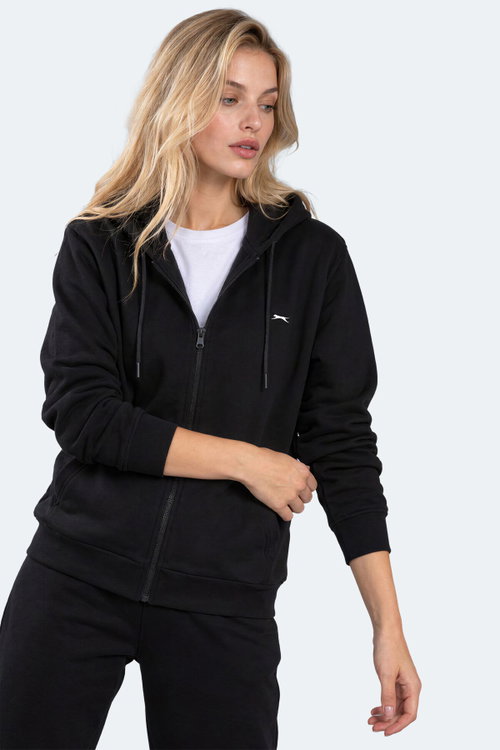 Slazenger FLORES Kadın Kapüşonlu Siyah Sweatshırt