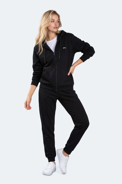 Slazenger FLORES Kadın Kapüşonlu Siyah Sweatshırt