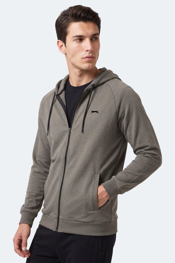 Slazenger FREEWILL Erkek Kapüşonlu Cepli Haki Sweatshırt