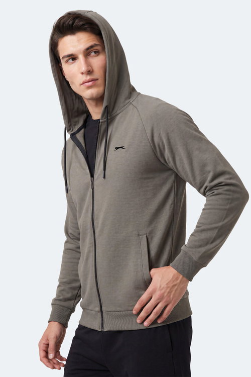 Slazenger FREEWILL Erkek Kapüşonlu Cepli Haki Sweatshırt