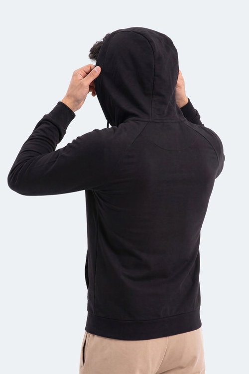 Slazenger FREEWILL Erkek Kapüşonlu Cepli Siyah Sweatshırt