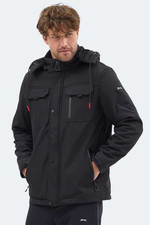 Slazenger GLEAM Erkek Kapüşonlu Siyah Mont & Kaban