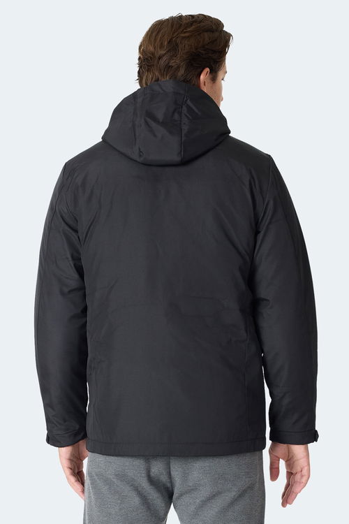 Slazenger GRAVEL Erkek Kapüşonlu Siyah Mont & Kaban