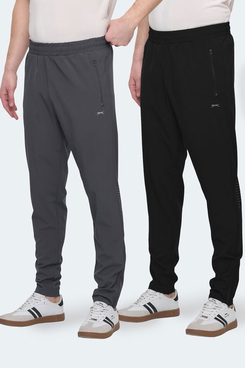 Slazenger GRIET 2 Lİ SET Erkek Fermuar Cepli Dar Paça Siyah - Koyu Gri Eşofman Altı