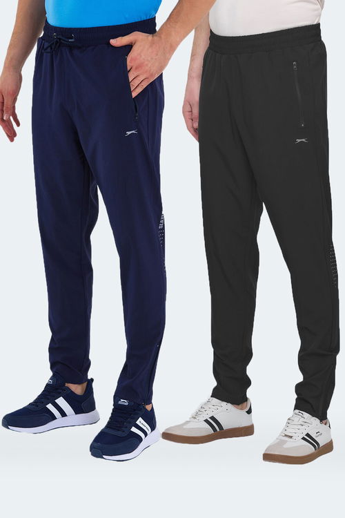 Slazenger GRIET 2 Lİ SET Erkek Fermuar Cepli Dar Paça Siyah - Lacivert Eşofman Altı
