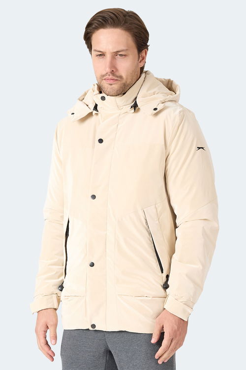 Slazenger GRIM Erkek Çıkarılabilir Kapişonlu Bej Mont & Kaban