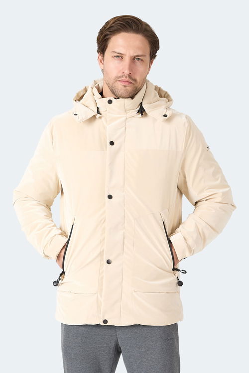 Slazenger GRIM Erkek Çıkarılabilir Kapişonlu Bej Mont & Kaban