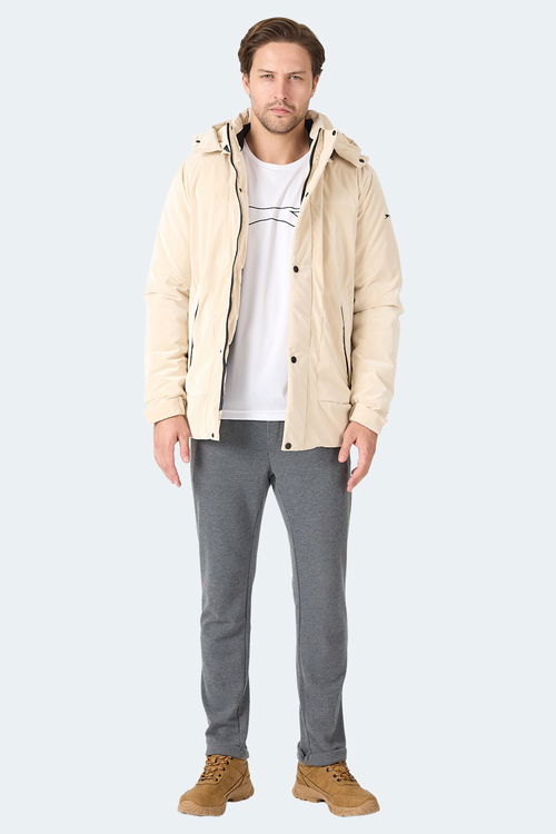 Slazenger GRIM Erkek Çıkarılabilir Kapişonlu Bej Mont & Kaban
