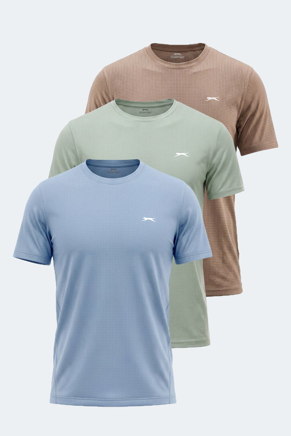 Slazenger HARDFLEX 3 LÜ SET Erkek Vizon - Açık Mavi - Su Yeşili Tişört