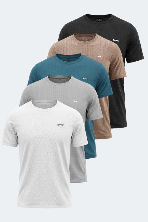Slazenger HARDFLEX 5 Lİ SET Erkek Siyah - Beyaz - Gri - Vizon - Petrol Tişört