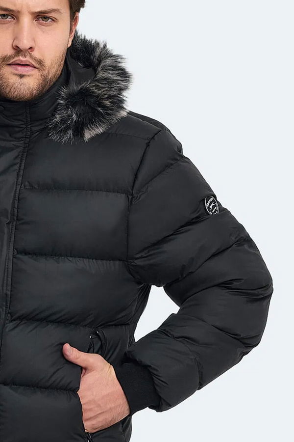 Slazenger HARSHAL IN Erkek Kapüşonlu Şişme Siyah Mont & Kaban