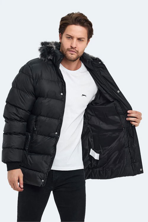 Slazenger HARSHAL IN Erkek Kapüşonlu Şişme Siyah Mont & Kaban