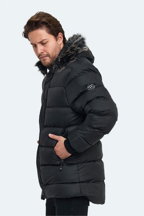 Slazenger HARSHAL IN Erkek Kapüşonlu Şişme Siyah Mont & Kaban