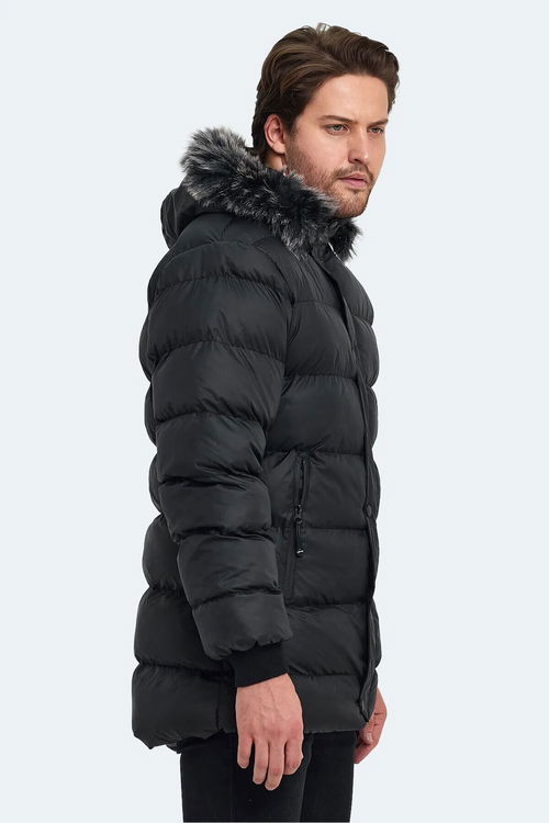 Slazenger HARSHAL IN Erkek Kapüşonlu Şişme Siyah Mont & Kaban