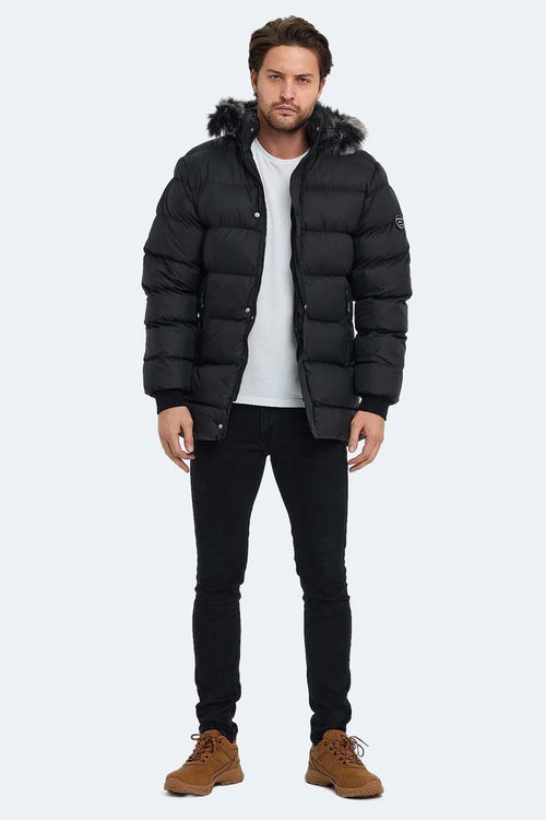 Slazenger HARSHAL IN Erkek Kapüşonlu Şişme Siyah Mont & Kaban