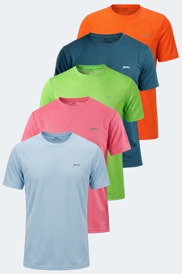 Slazenger HAUNTED 5 Lİ SET Erkek Neon Pembe - Neon Turuncu - Açık Mavi - Petrol - Neon Yeşil Tişört
