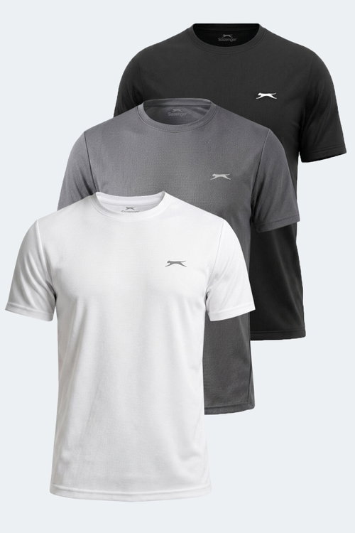 Slazenger HAUNTED I 3 LÜ SET Erkek Beyaz - Siyah - Koyu Gri Tişört