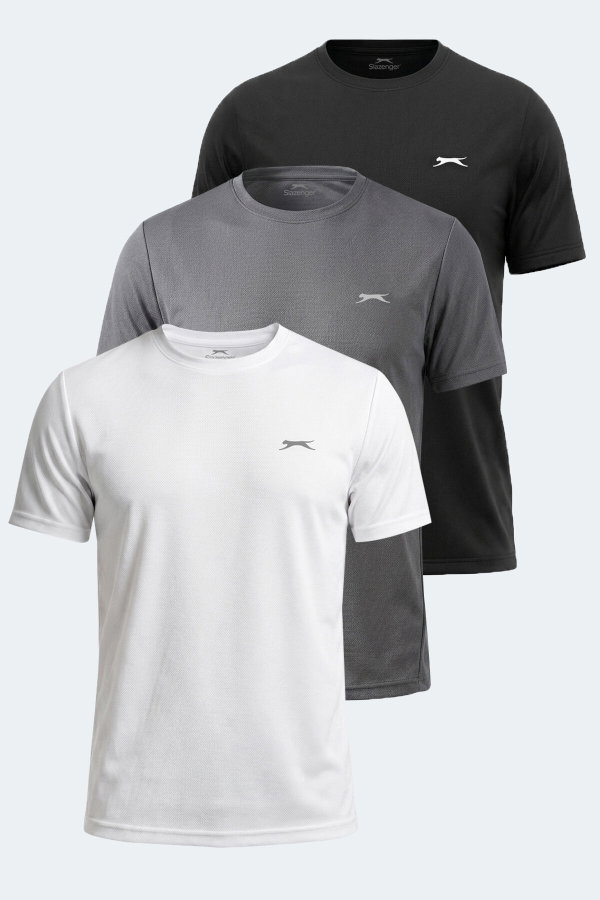 Slazenger HAUNTED I 3 LÜ SET Erkek Beyaz - Siyah - Koyu Gri Tişört