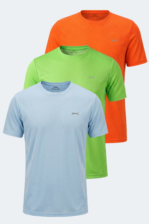 Slazenger HAUNTED I 3 LÜ SET Erkek Neon Yeşil - Neon Turuncu - Açık Mavi Tişört