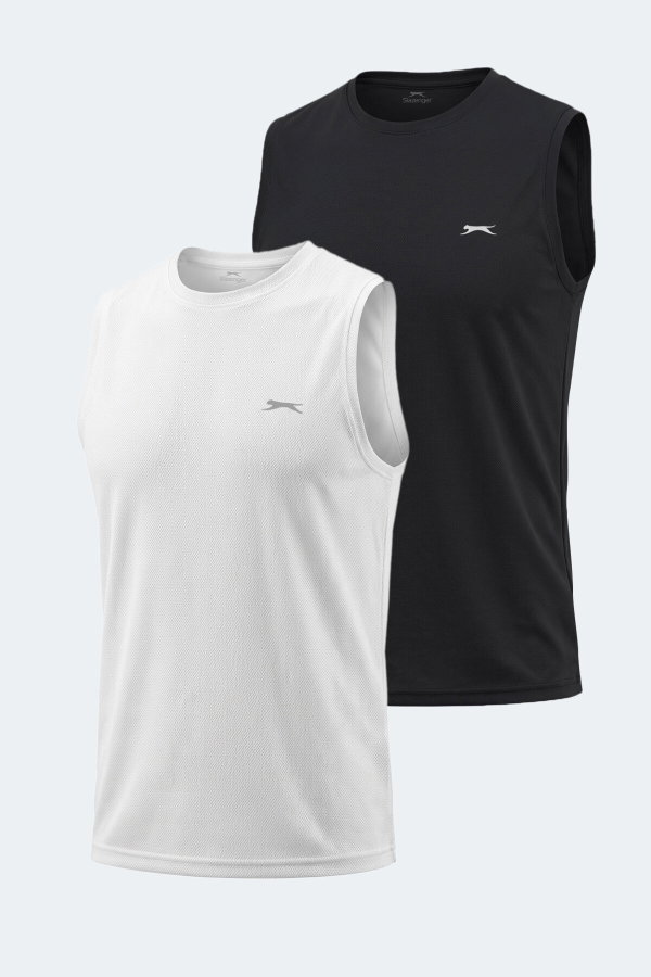 Slazenger HAZZAR I 2 Lİ SET Erkek Beyaz - Siyah Tişört
