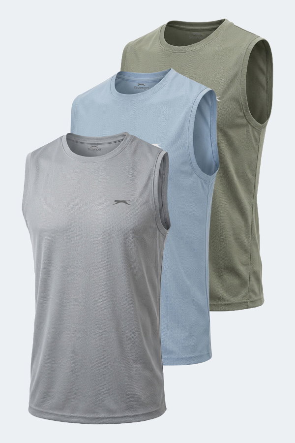 Slazenger HAZZAR I 3 LÜ SET Erkek Açık Mavi - Haki - Gümüş Tişört
