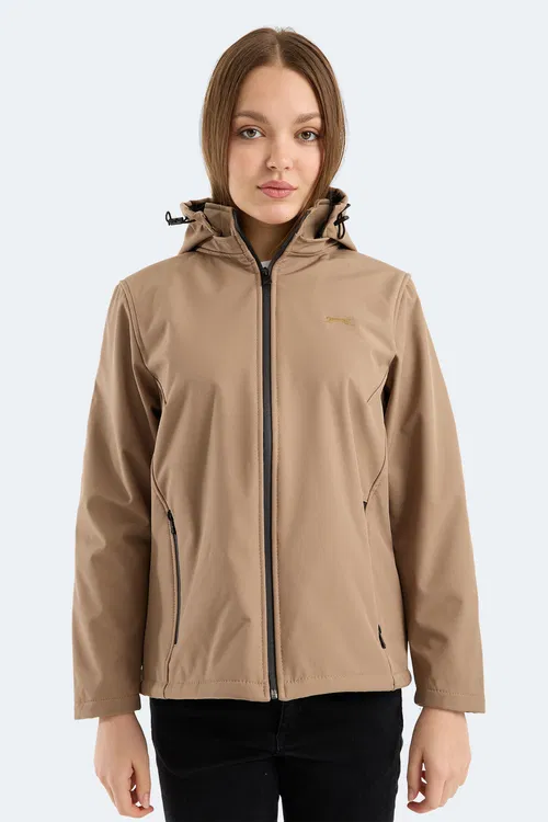 Slazenger HEAT CONTROL Kadın Çıkarılabilir Kapüşonlu Bej Mont & Kaban